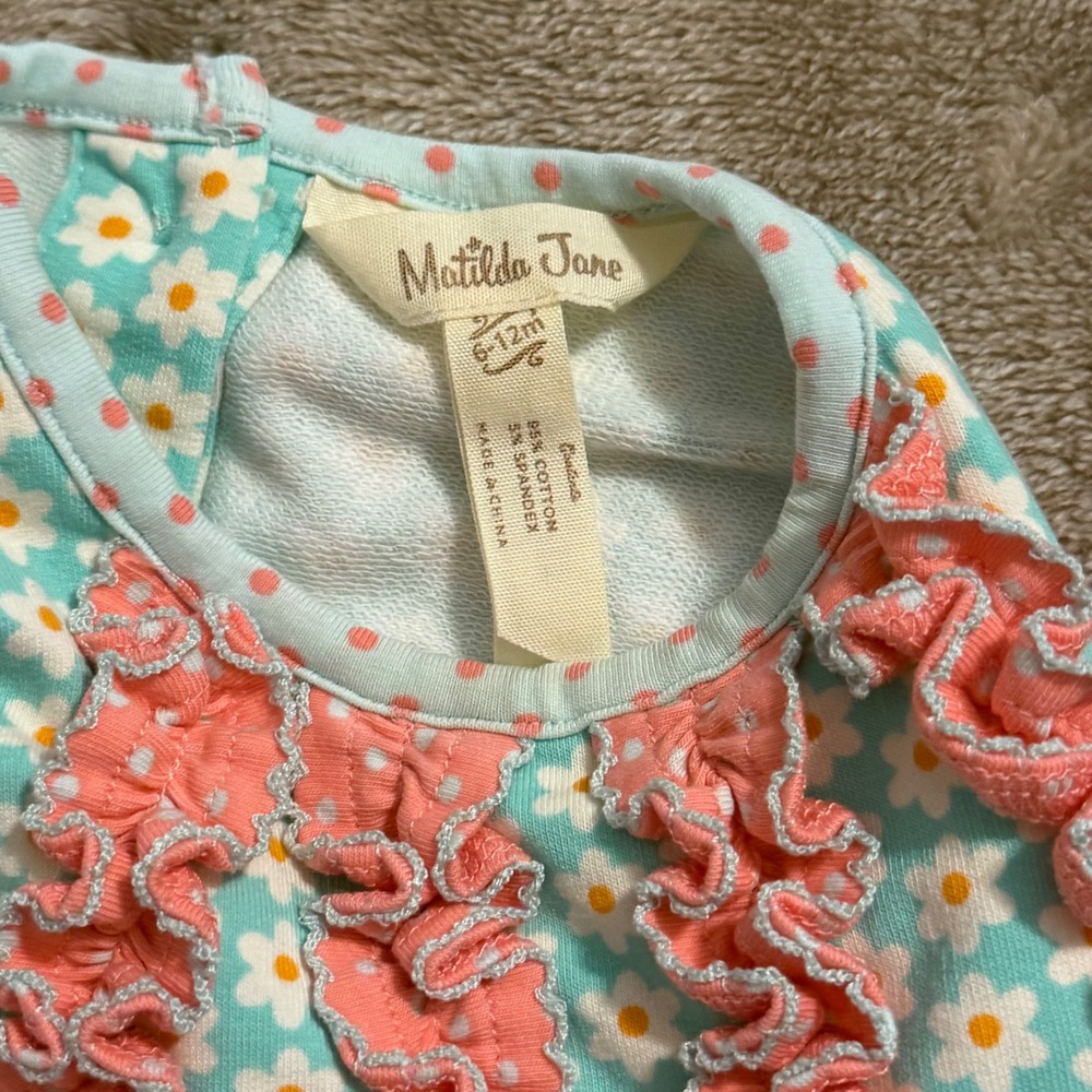 Matilda Jane The Adventure Begins Butterfly Floral Ruffle Tunic Top 6-12M - Picture 3 of 8